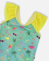 One-Piece Swimsuit Green Beach Print