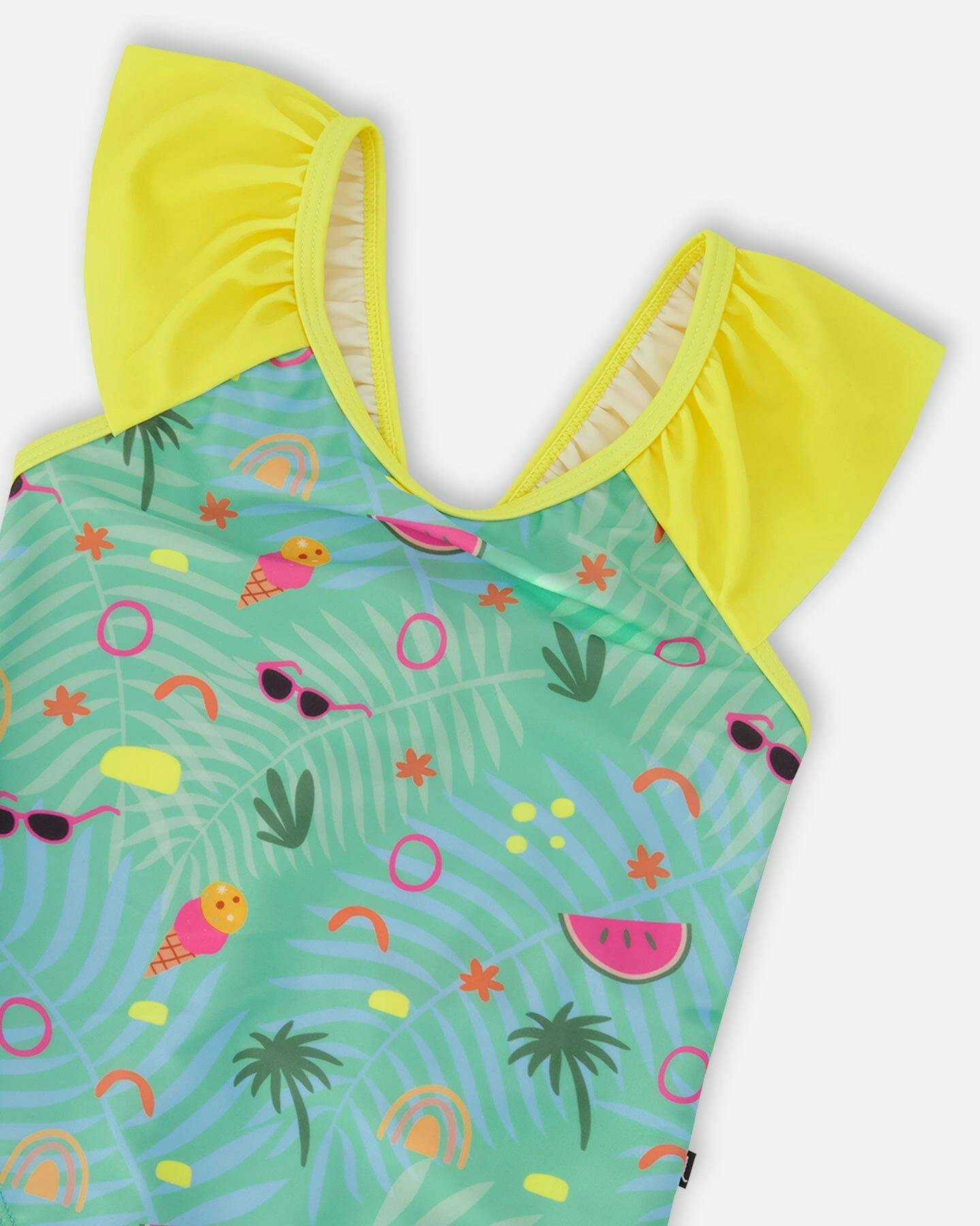 One-Piece Swimsuit Green Beach Print