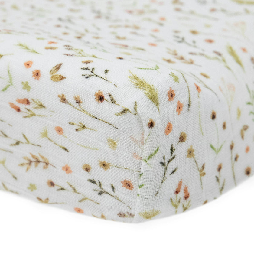 Organic Cotton Muslin Changing Pad Cover - Floral Field
