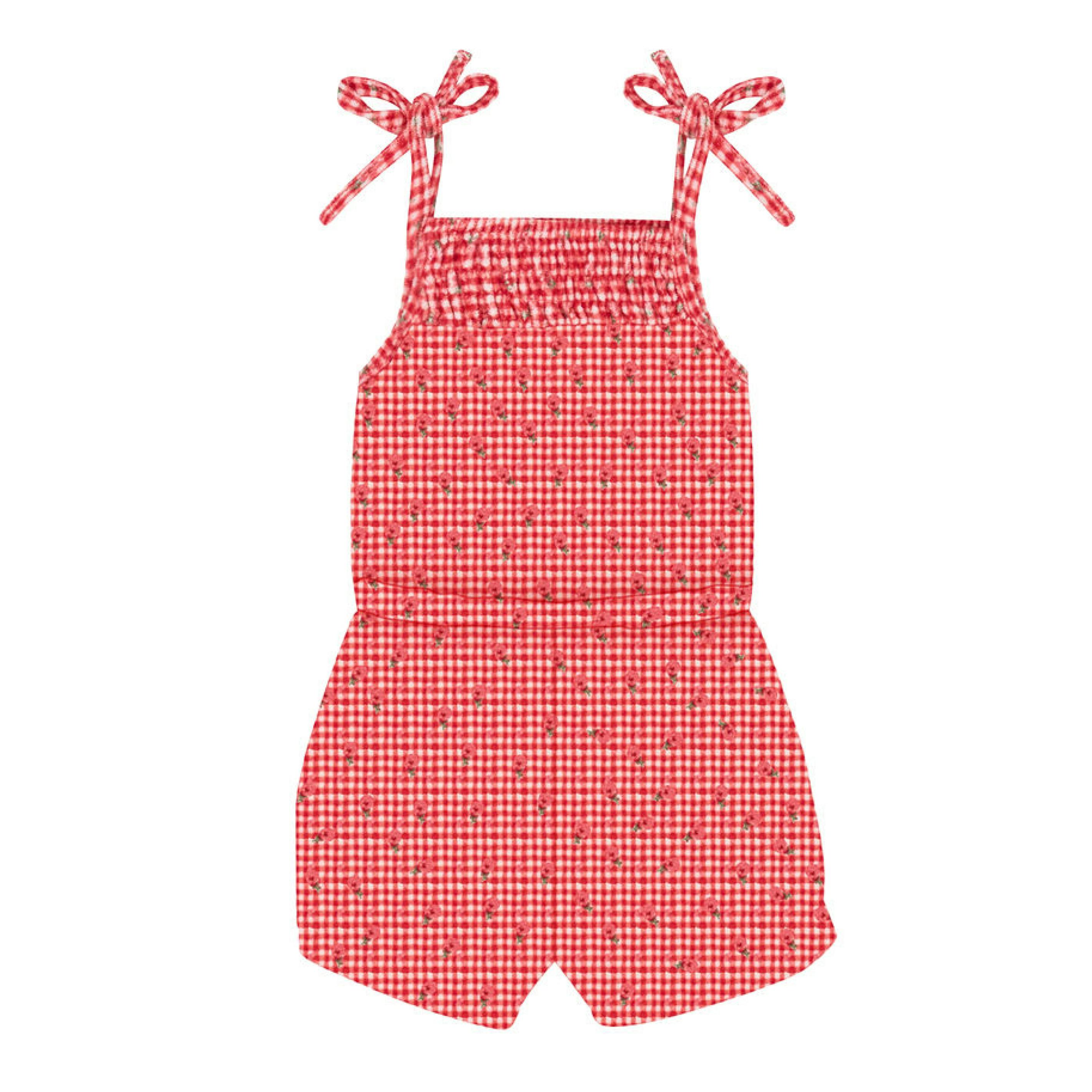 girls cranberry gingham french terry romper
