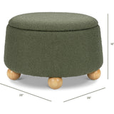 Tuffet Storage Ottoman in Performance Olive Boucle with Honey Ball Feet