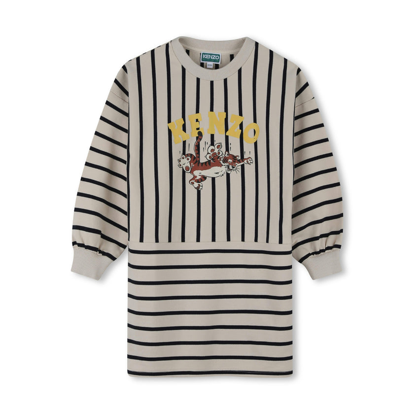 Beige Striped Sweatshirt Dress