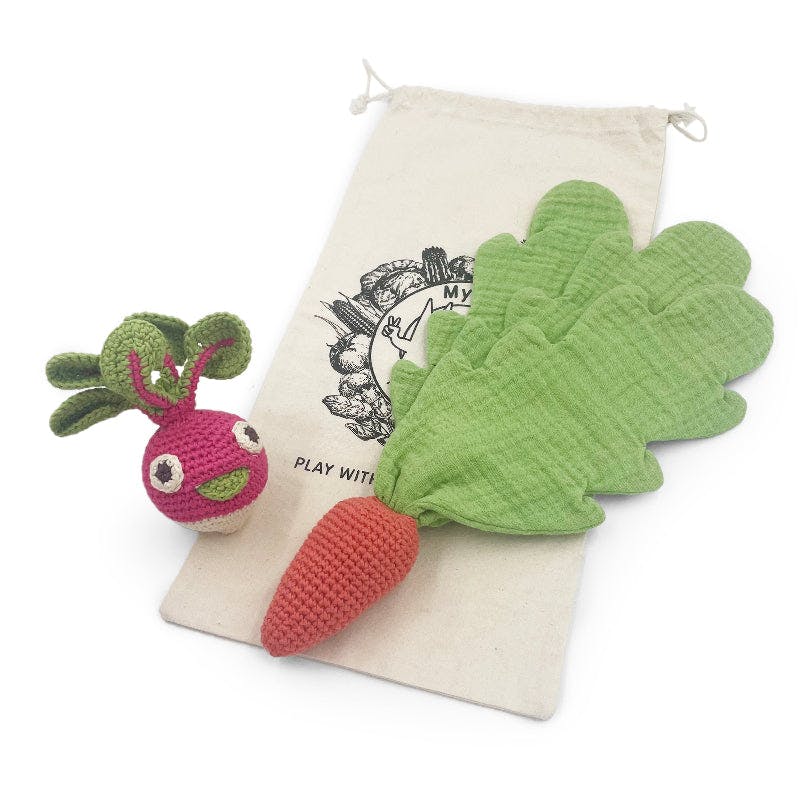 Carrot & Radish Gift Box 🥕 100% organic cotton crochet rattles and lovey