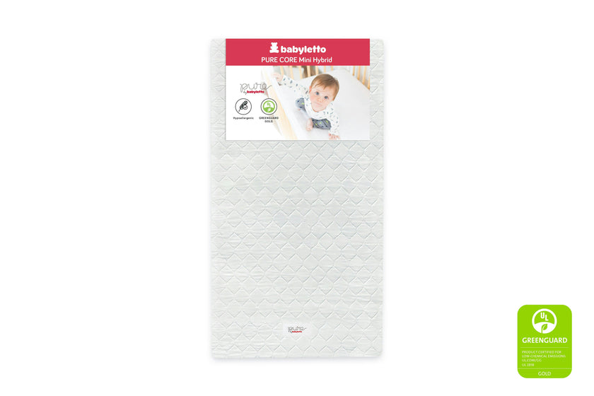 Babyletto Pure Core Mini Crib Mattress | Hybrid Quilted Waterproof Cover | Lightweight