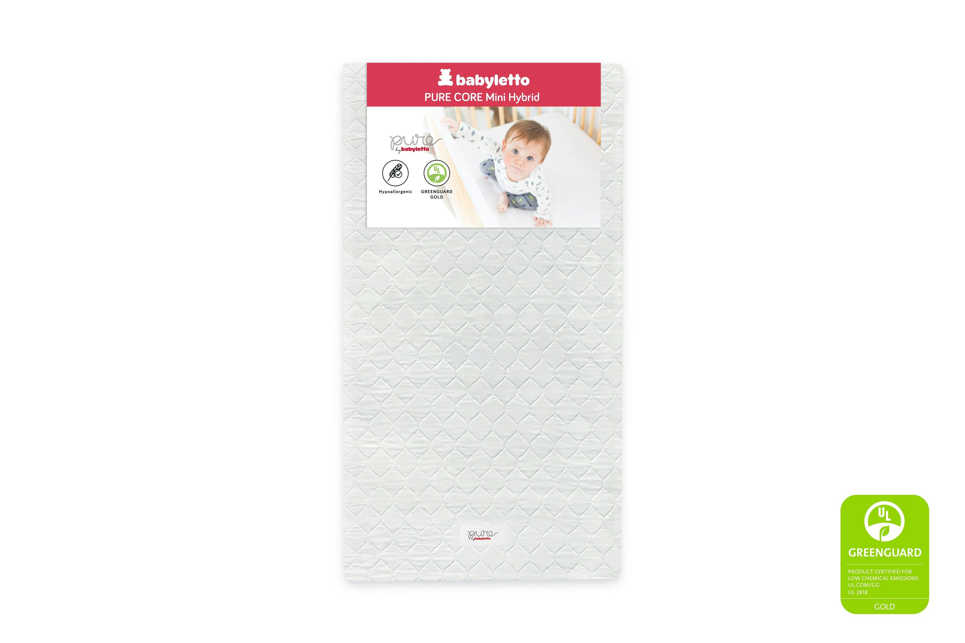 Babyletto Pure Core Mini Crib Mattress | Hybrid Quilted Waterproof Cover | Lightweight