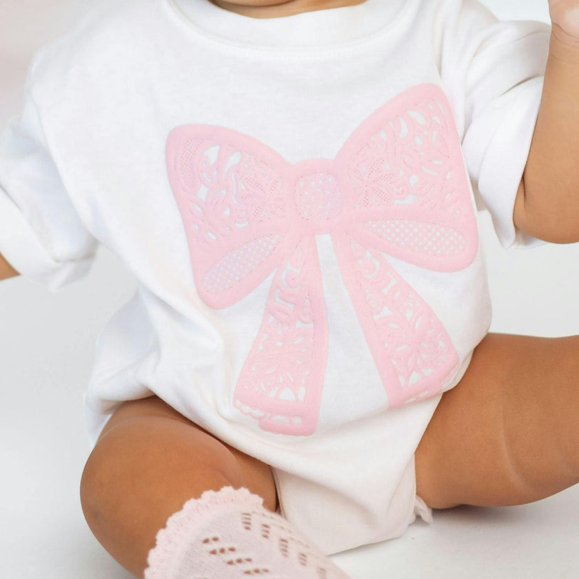 Lace Bow Puff Ink Short Sleeve Romper