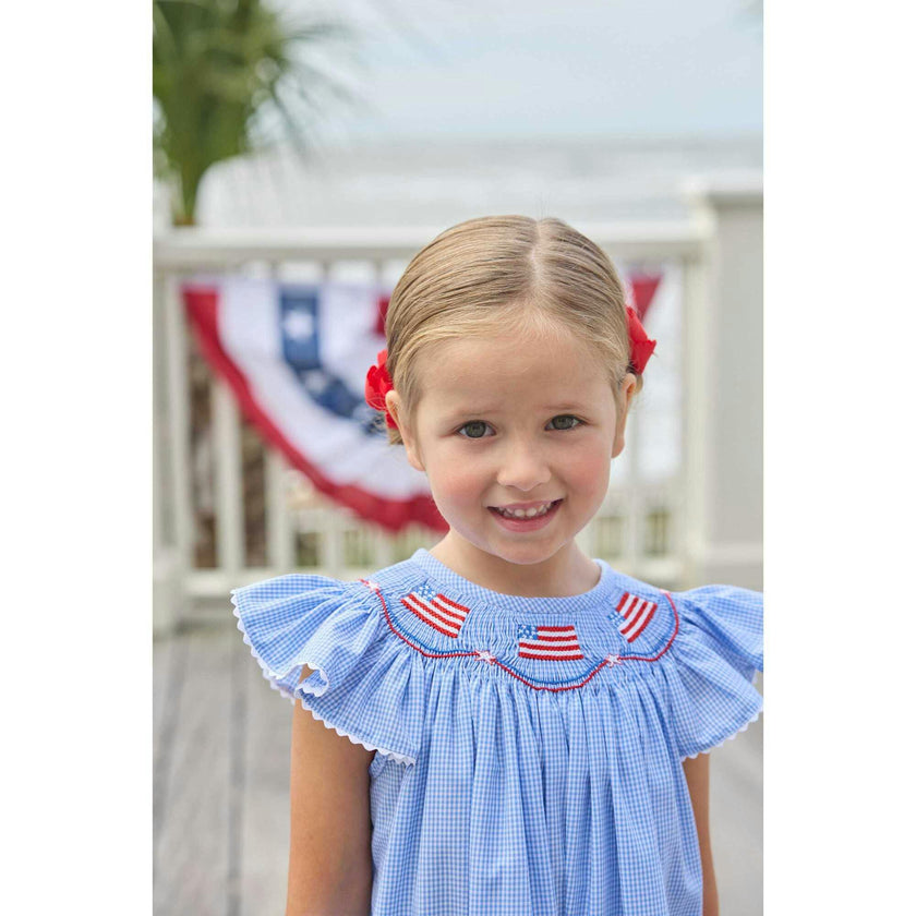 Smocked Bishop Dress - Flags