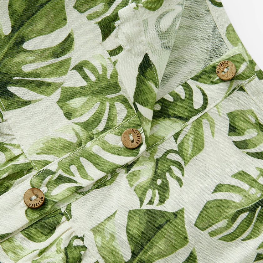 Island Leaf Linen Tiered Dress