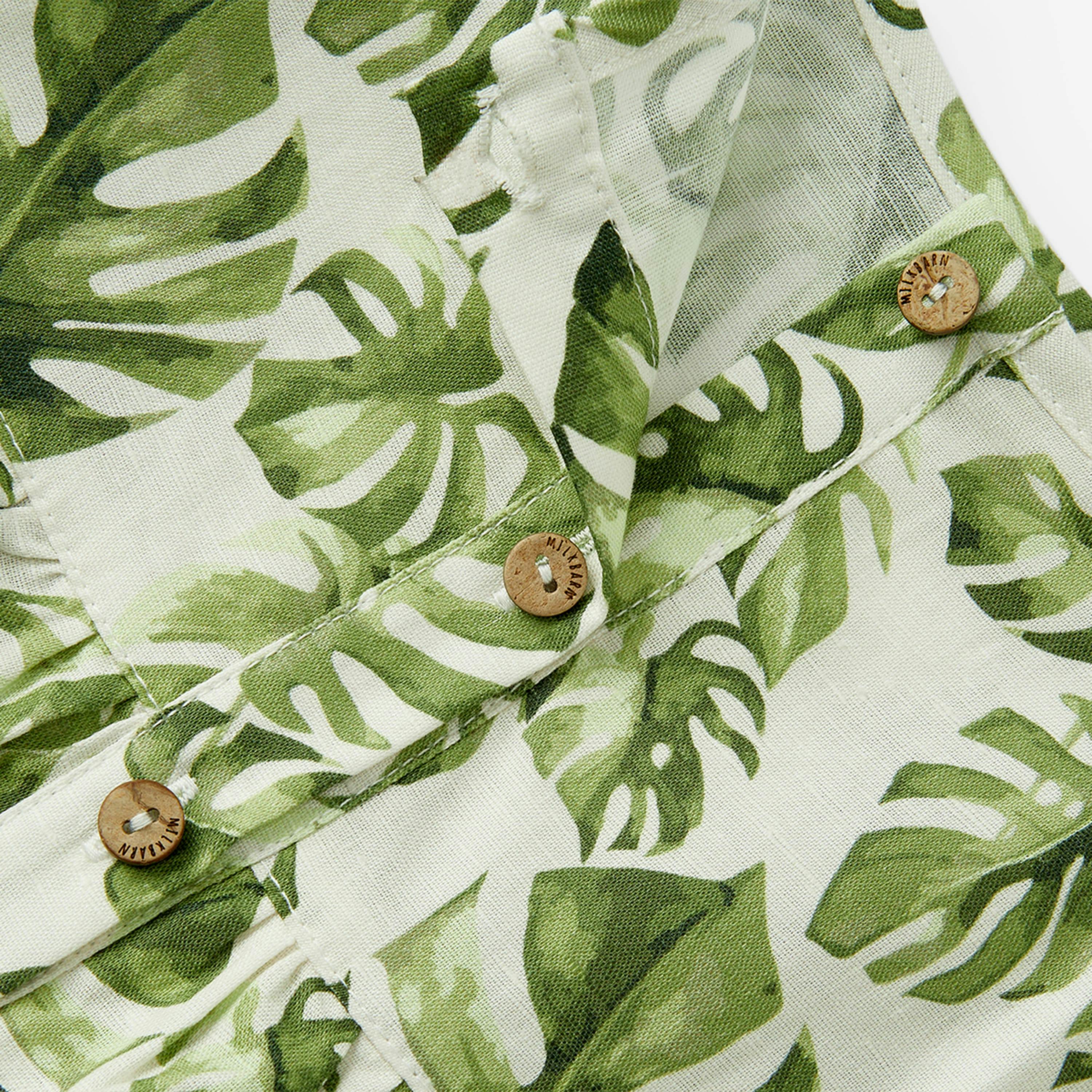Island Leaf Linen Tiered Dress