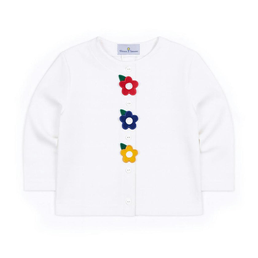 White Knit Cardigan With Flowers