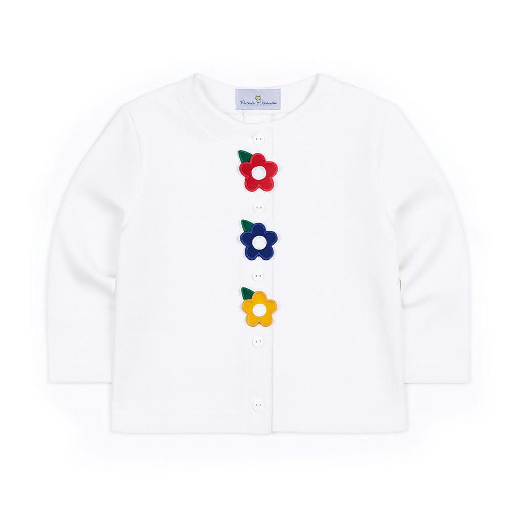 White Knit Cardigan With Flowers