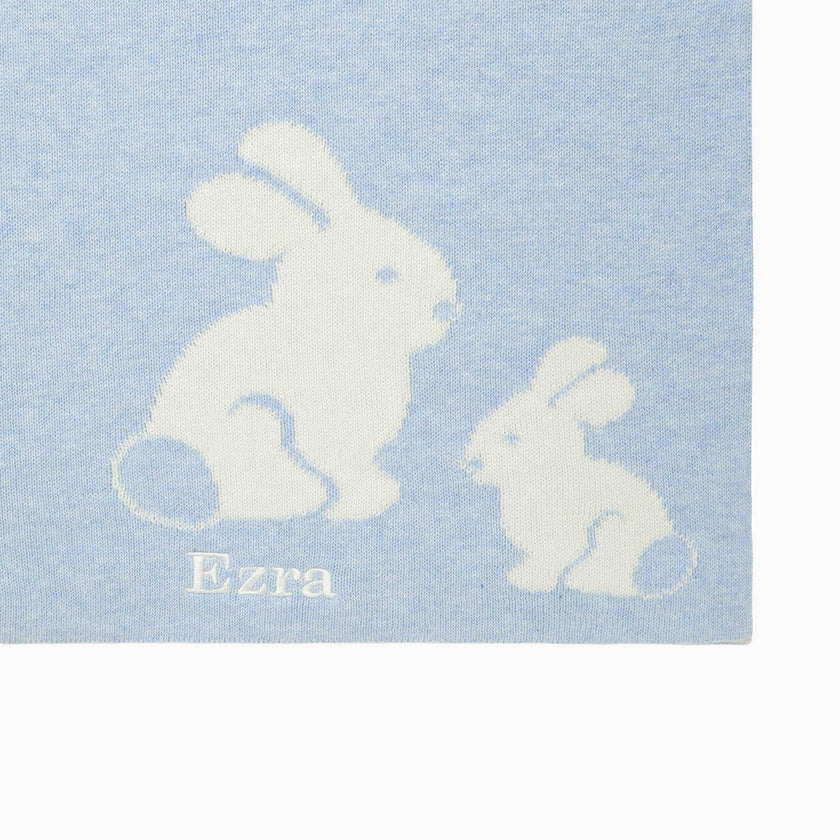 Knitted Bunny Blanket in Pale Blue