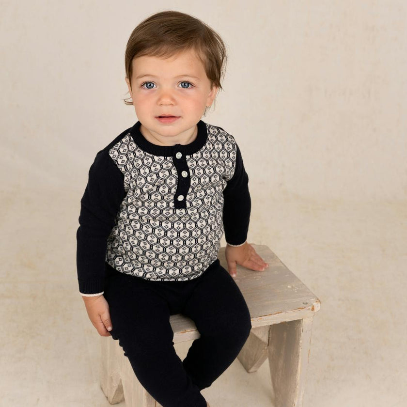Boys Diamond Jacquard Knit Set Vintage Blue