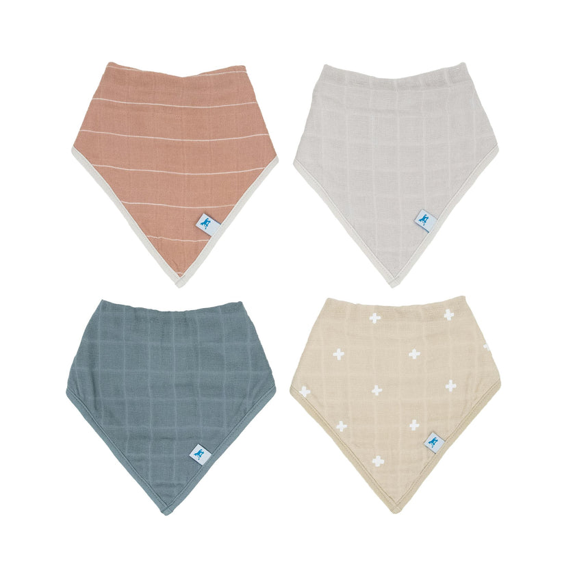 Cotton Muslin + Fleece Bandana Bib 4 Pack - Mauve Stripe