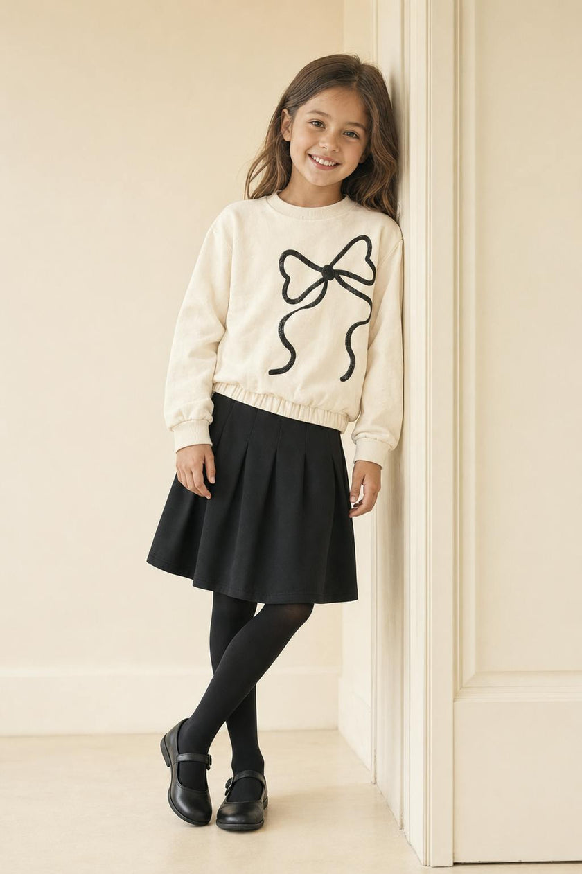 Girls Printed Bow Crew