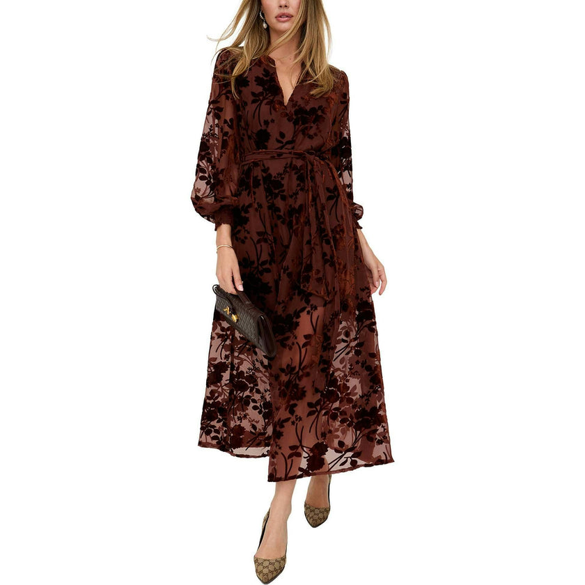 Brezze High Neck Velvet Burnout Mini Dress