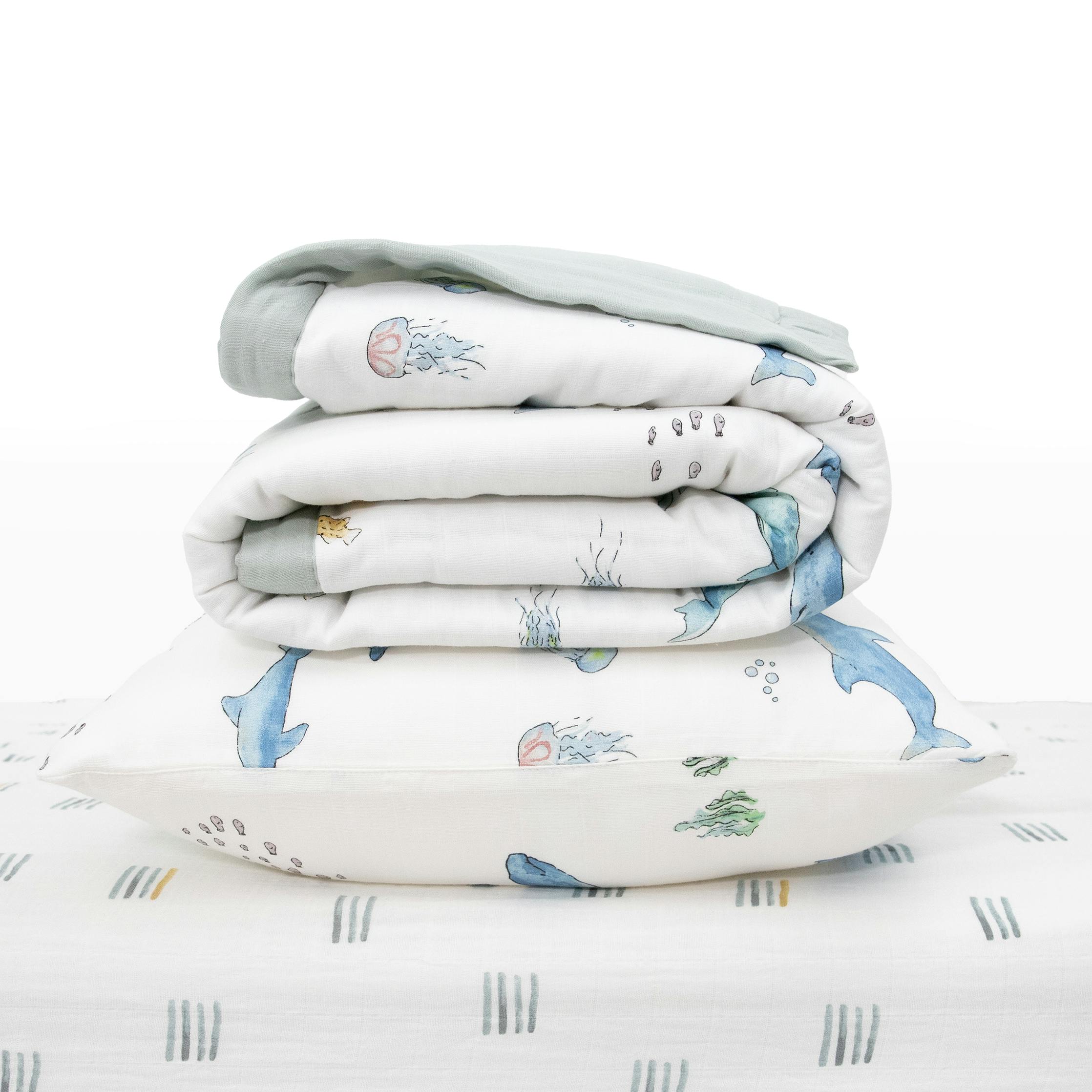 Cotton Muslin Toddler Bedding 3 Piece Set - Whales