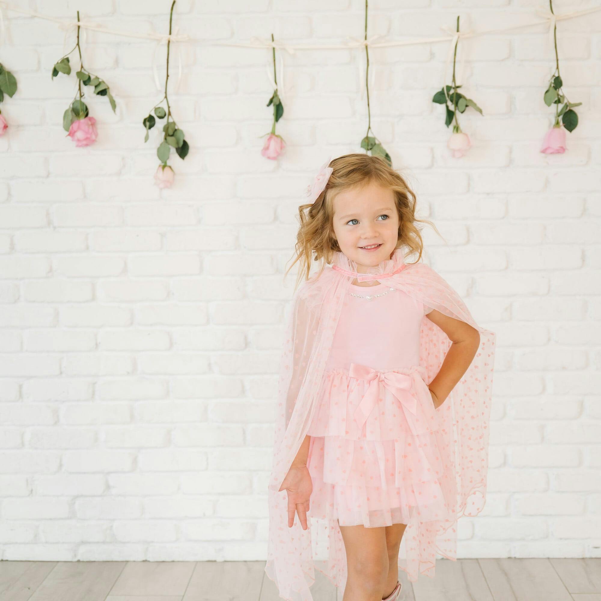 Flocked Heart Tiered Short Sleeve Tutu Dress