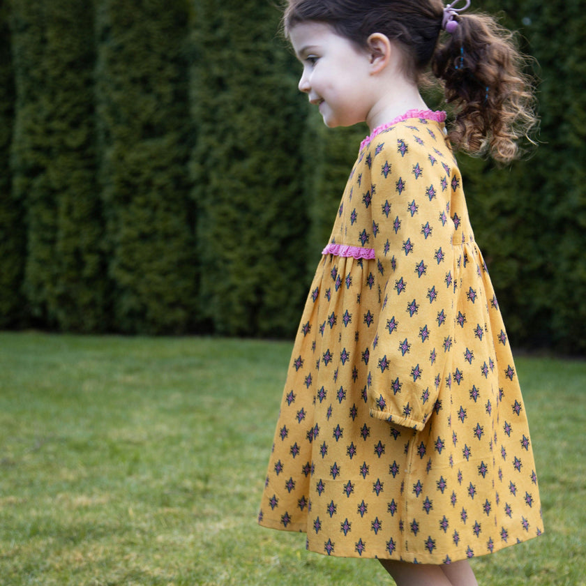 Toddler All-Over Print Lace Trim Long Sleeve Dress
