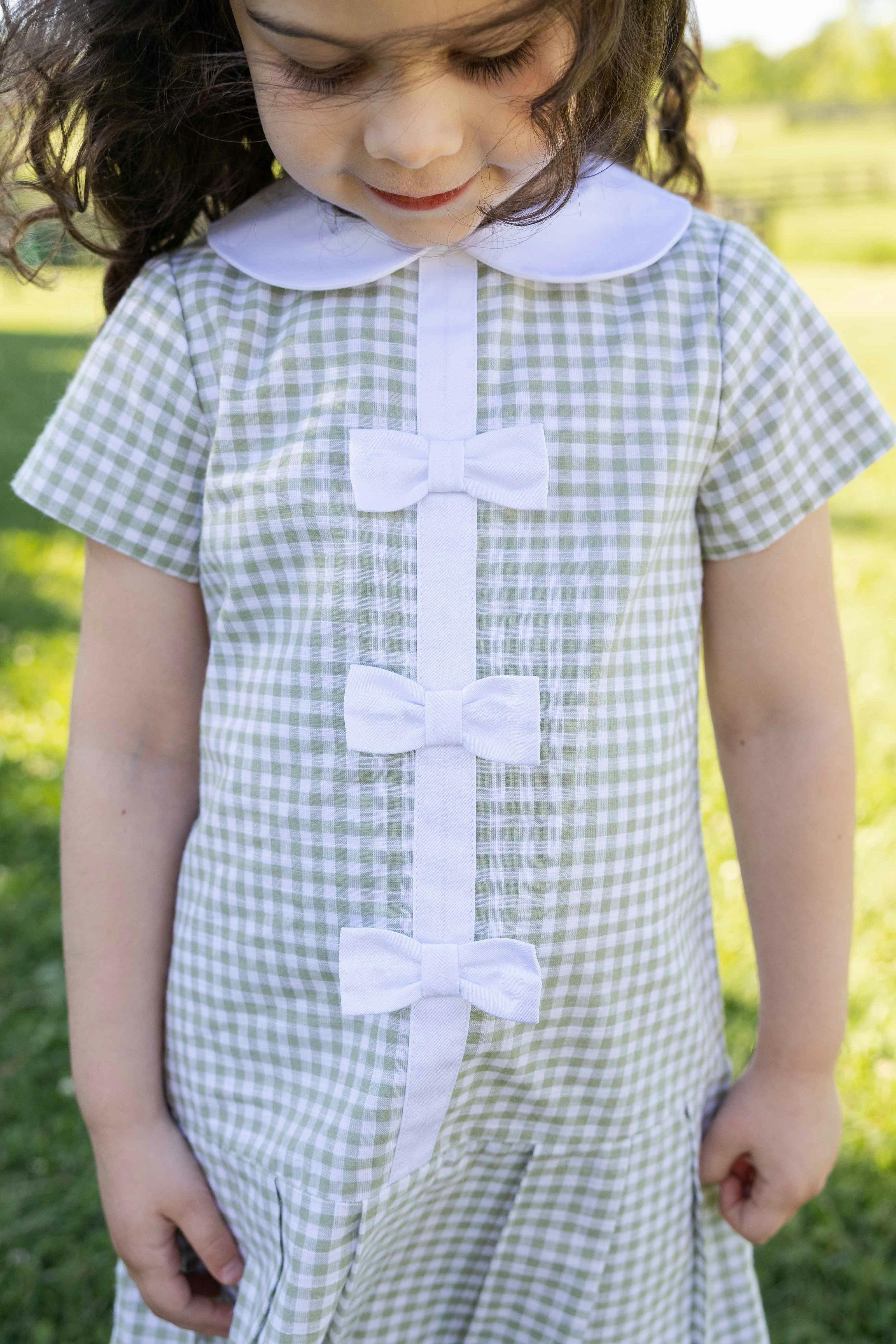 Check Dress with Pleated Skirt And Bows