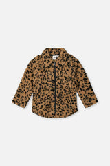 Zipped Sherpa Overshirt With Chest Pockets Leopard Fur