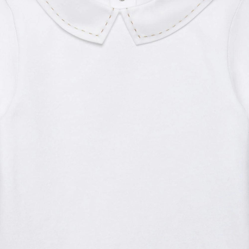 Baby Long-Sleeved Monty Stitched Bodysuit in White/Oatmeal