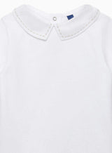 Baby Long-Sleeved Monty Stitched Bodysuit in White/Oatmeal