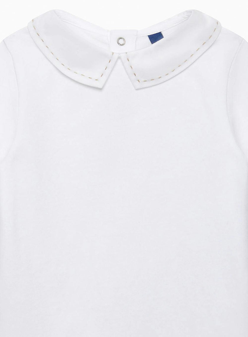 Baby Long-Sleeved Monty Stitched Bodysuit in White/Oatmeal