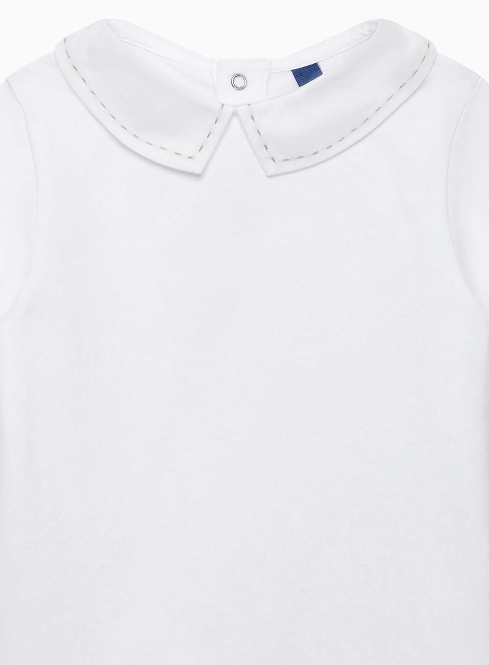 Baby Long-Sleeved Monty Stitched Bodysuit in White/Oatmeal