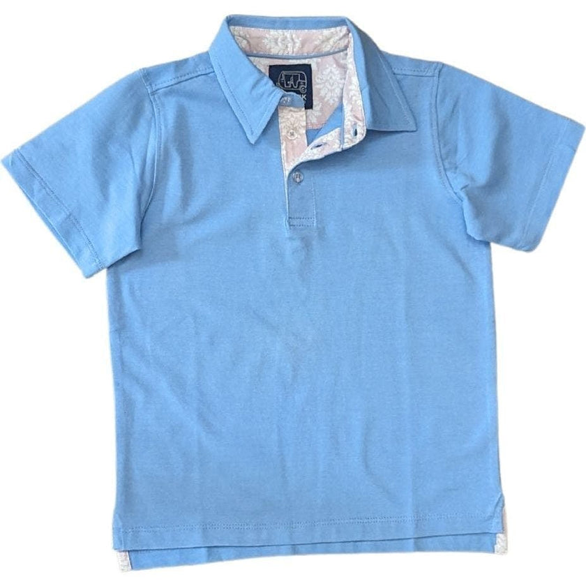Blue Polo with Pink Block Trim