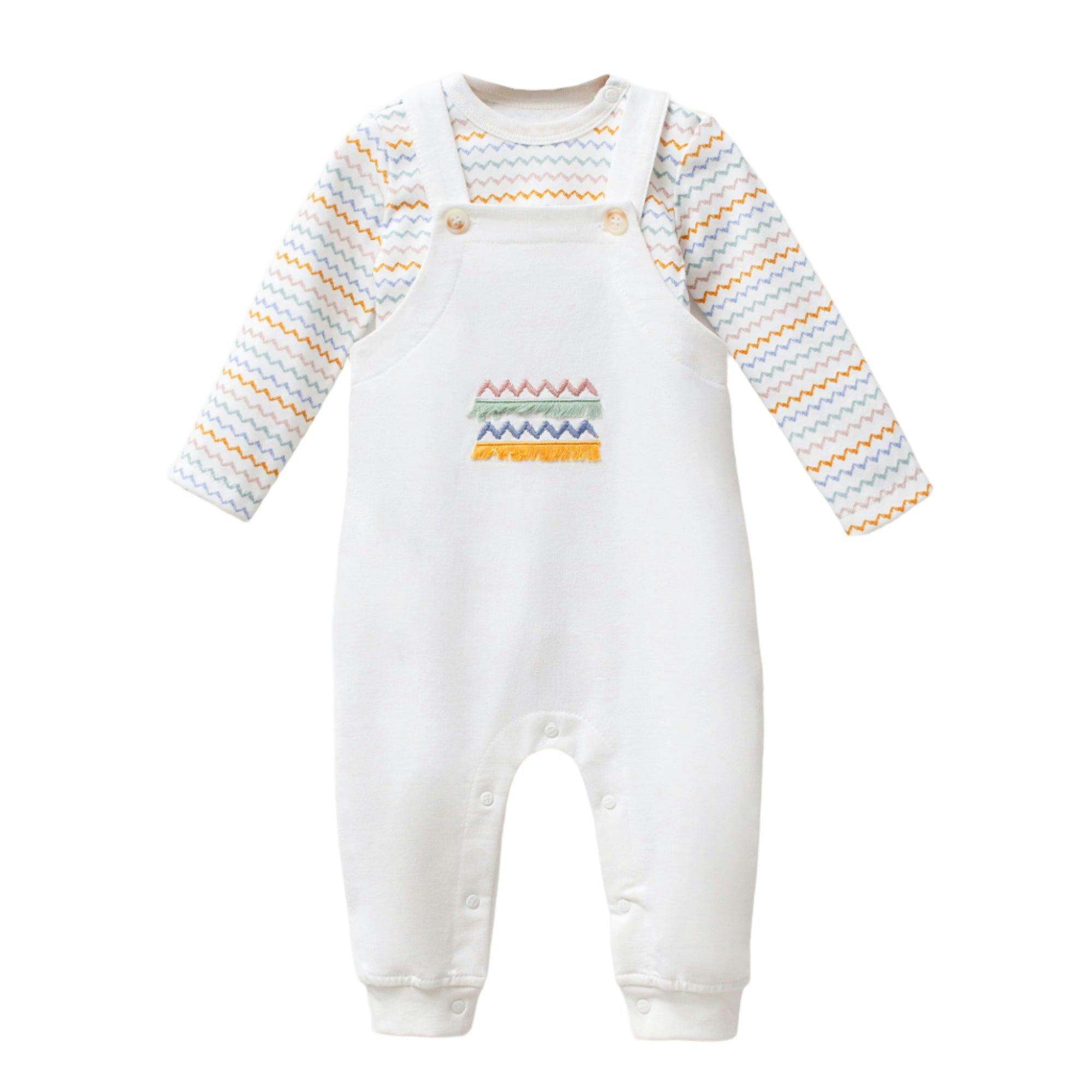 Multicolor Zigzag Overalls Set