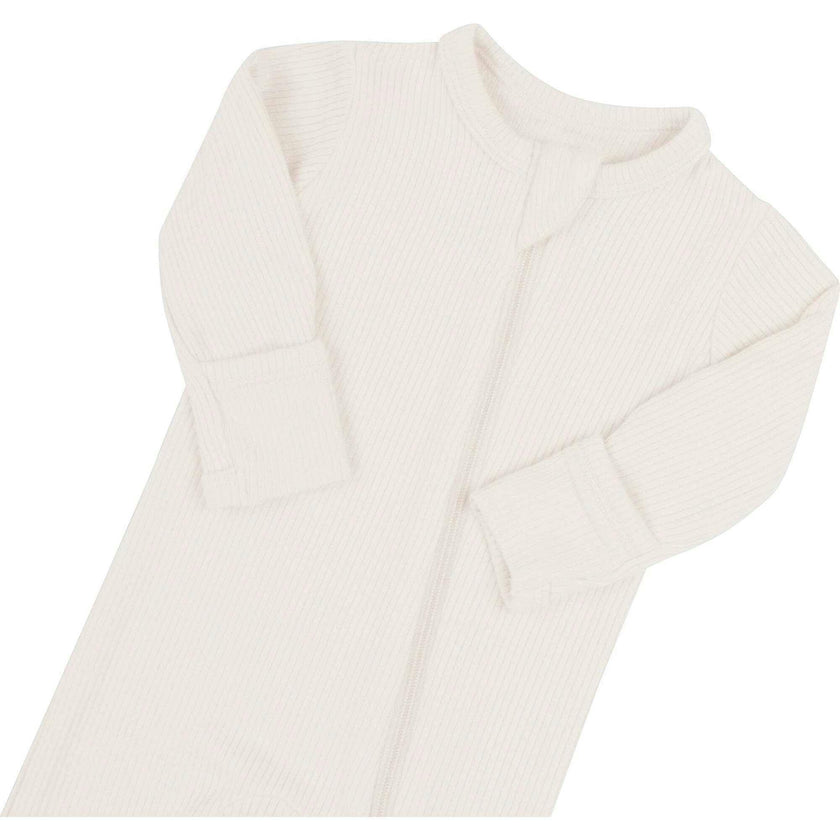 Ribbed Zipper Footie, Oat