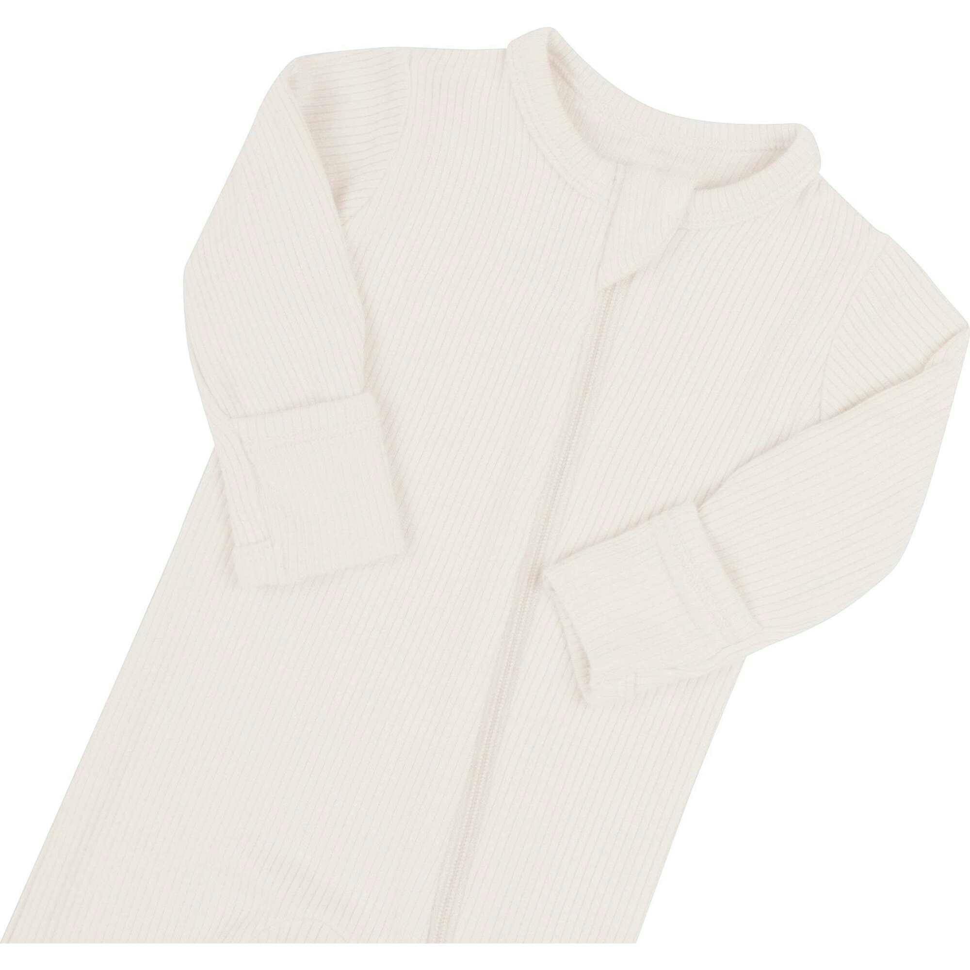 Ribbed Zipper Footie, Oat