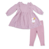 Berry Gingham - Long Sleeve Ruffle Dress and Legging
