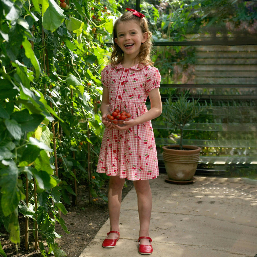 Gingham Cherry Button Front Dress