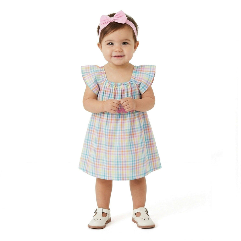 Infant Girls Plaid Dress Set | White Plaid