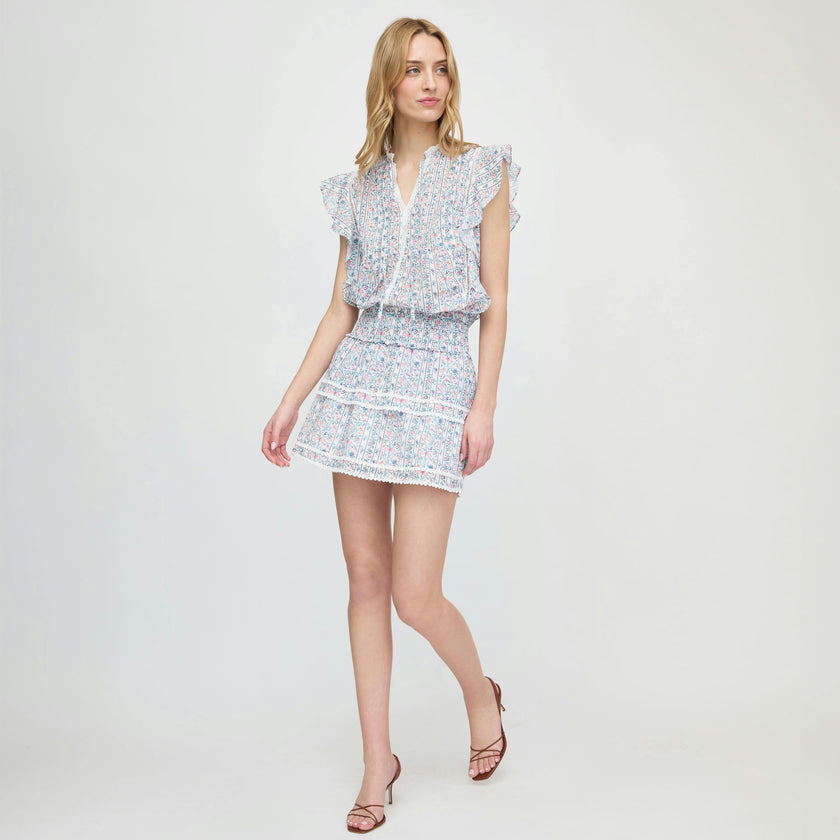 The Meena Skirt - White Etched Floral Stripe