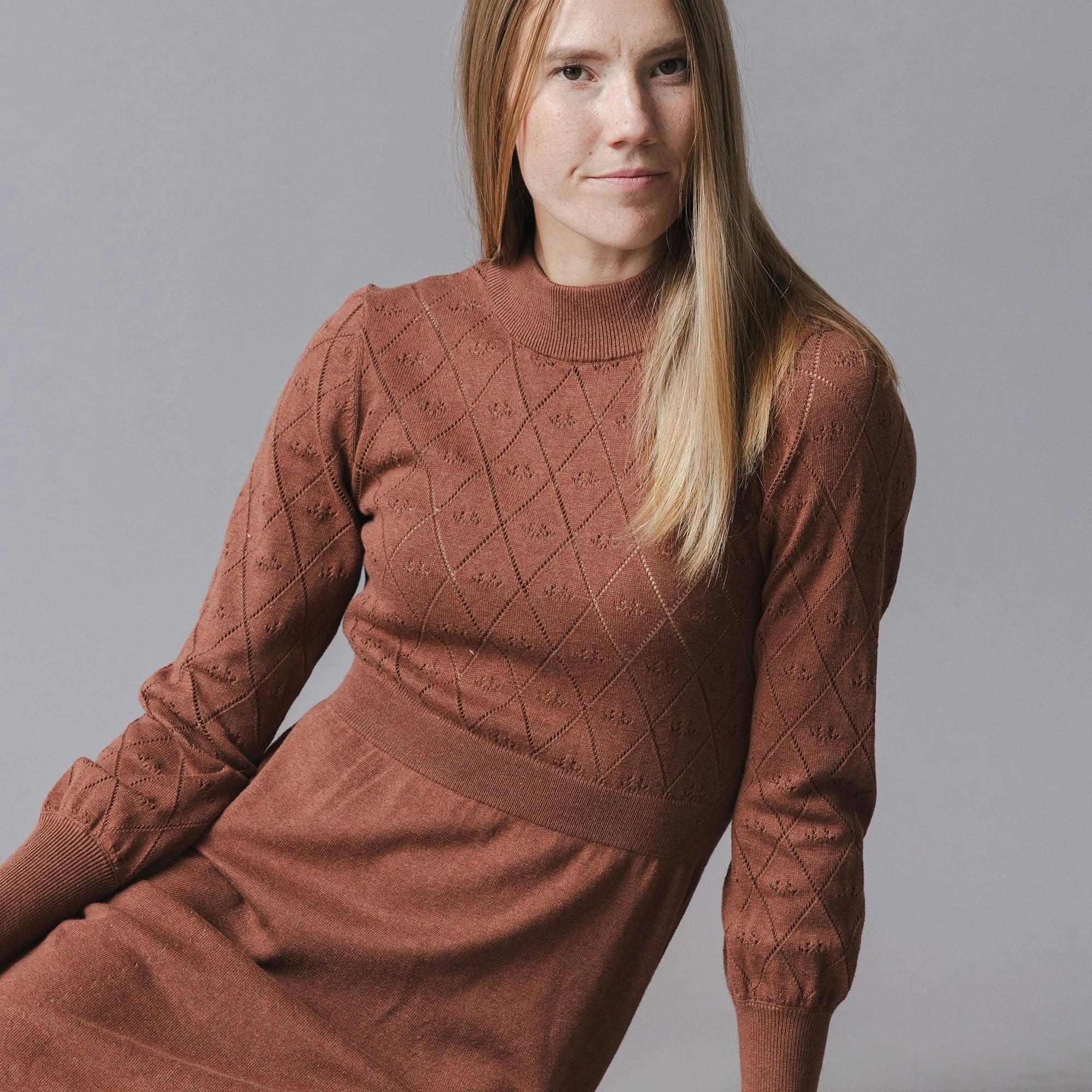 Organic Puff Sleeve Pointelle Sweater Dress