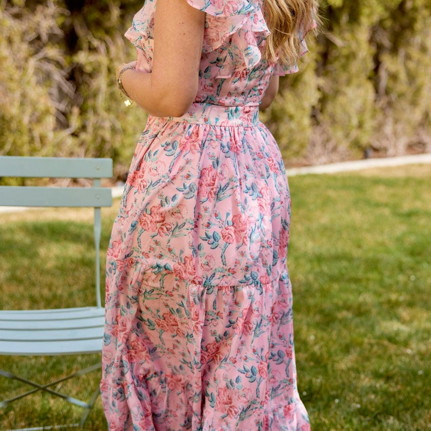 Trixie Dress in Pink Sketched Flower Chiffon