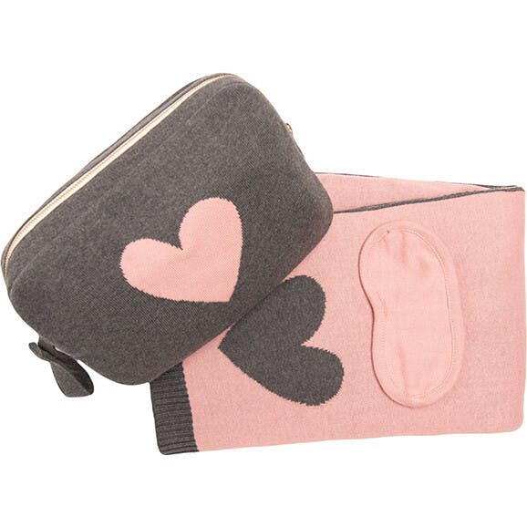 Hearts Reversible Blanket Travel Set
