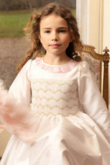 Sofia White Taffeta Long Sleeve Smocked Dress