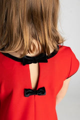 Crepe Knit Dress With Velvet Trim