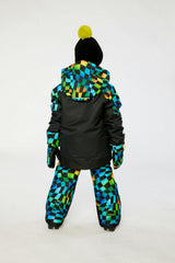 Two Piece Play Snowsuit Black Colorblock With Green Yellow And Blue Checkerboard Pants