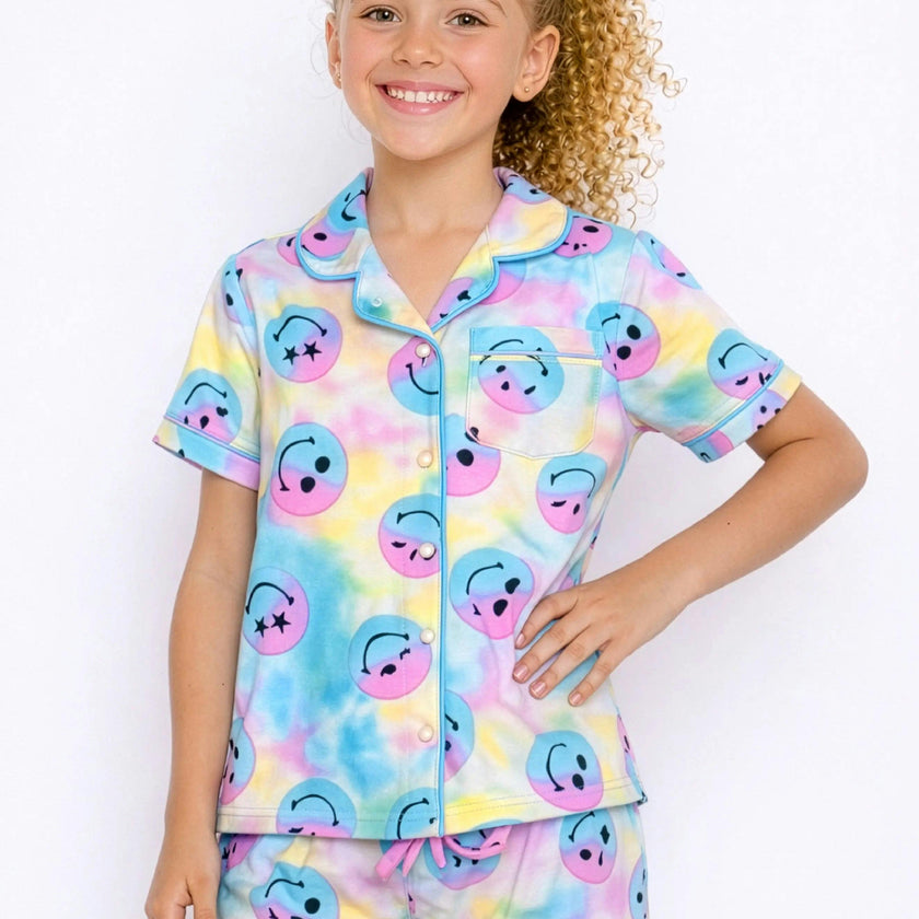 Smiley Face Jersey Short Sleeve PJ Set