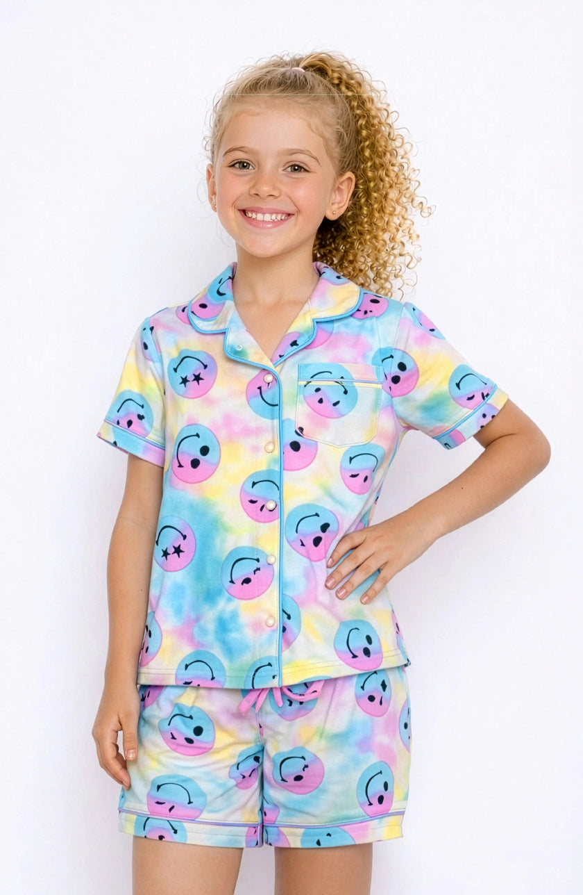 Smiley Face Jersey Short Sleeve PJ Set