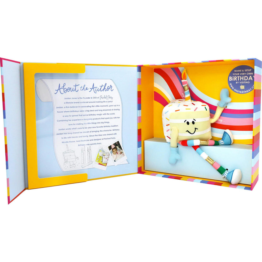 Packed Party Meet Birthday Children's Book with Birthday Plush Toy and Keepsake Gift Box - 32-Page Hardcover Birthday Story with Memento Pockets