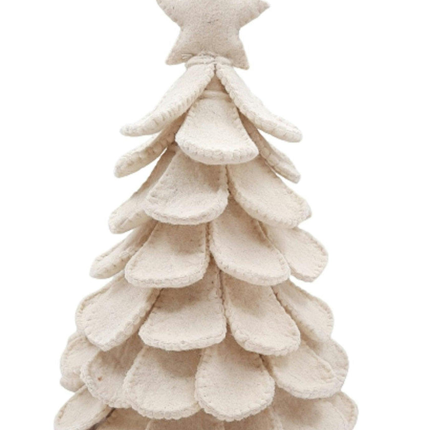 Handmade Cream Tabletop Christmas Tree Hand Felted Wool Arcadia Home