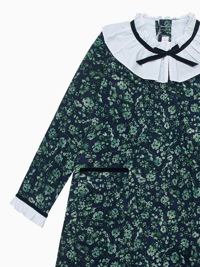Navy & Green Floral Odisea Girl A-Line Dress
