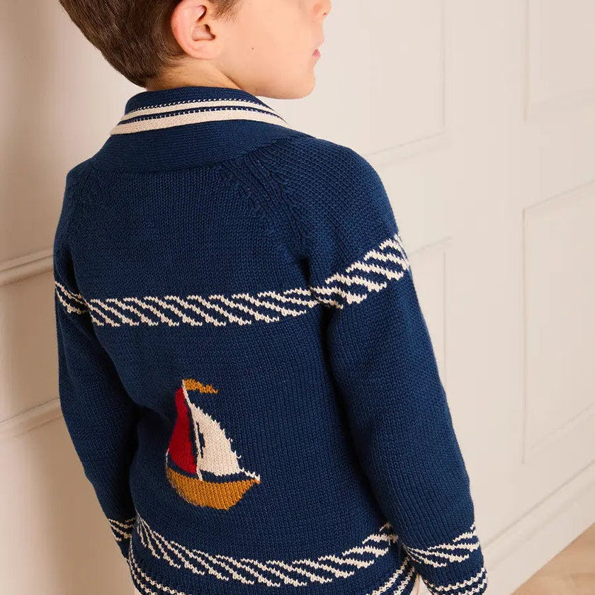Boat Motif Knitted Cardigan in Navy (2- 10yrs)
