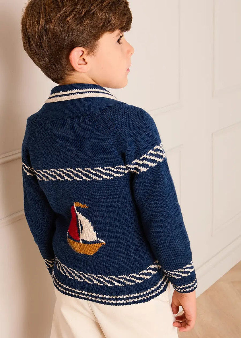 Boat Motif Knitted Cardigan in Navy (2- 10yrs)